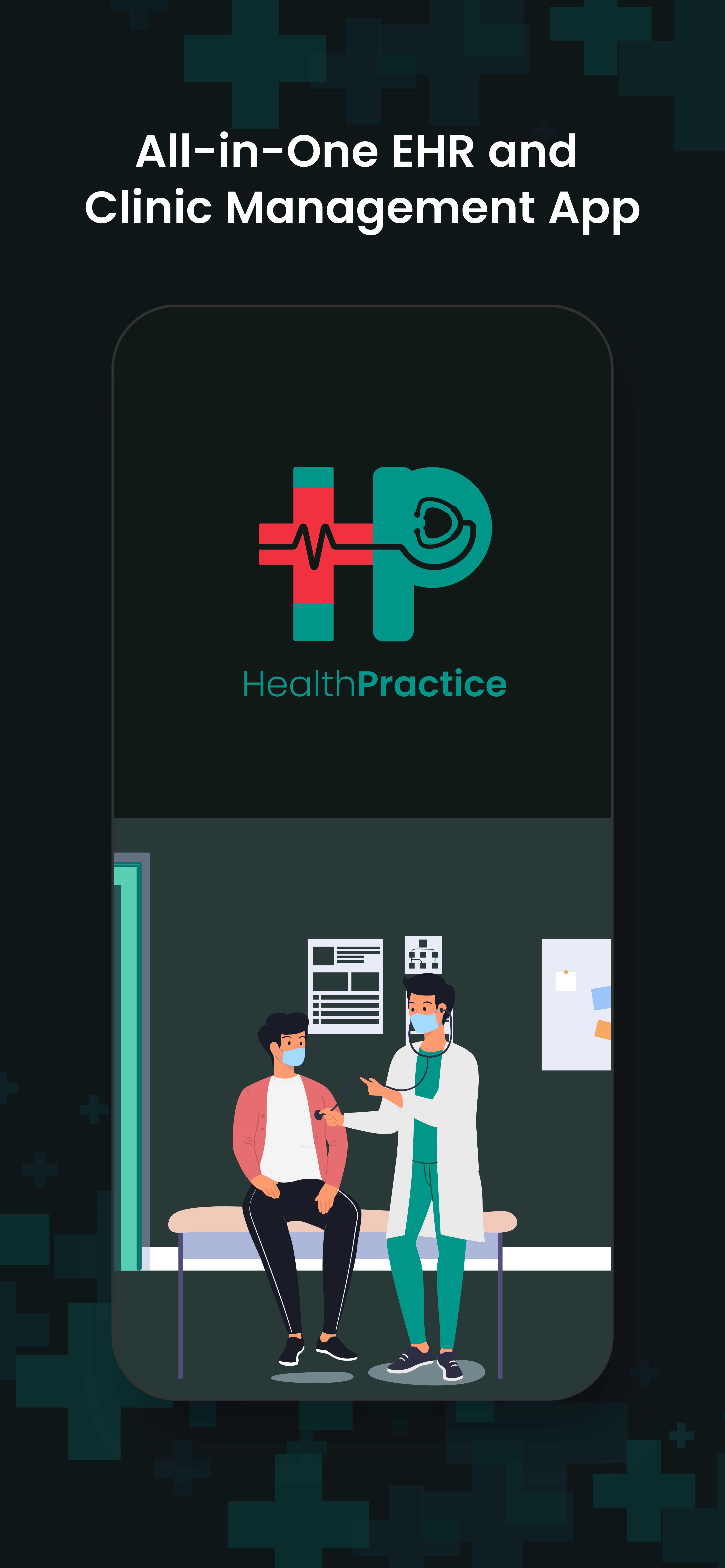 HealthPractice provider app on iPhone — all-in-one EHR and clinic management