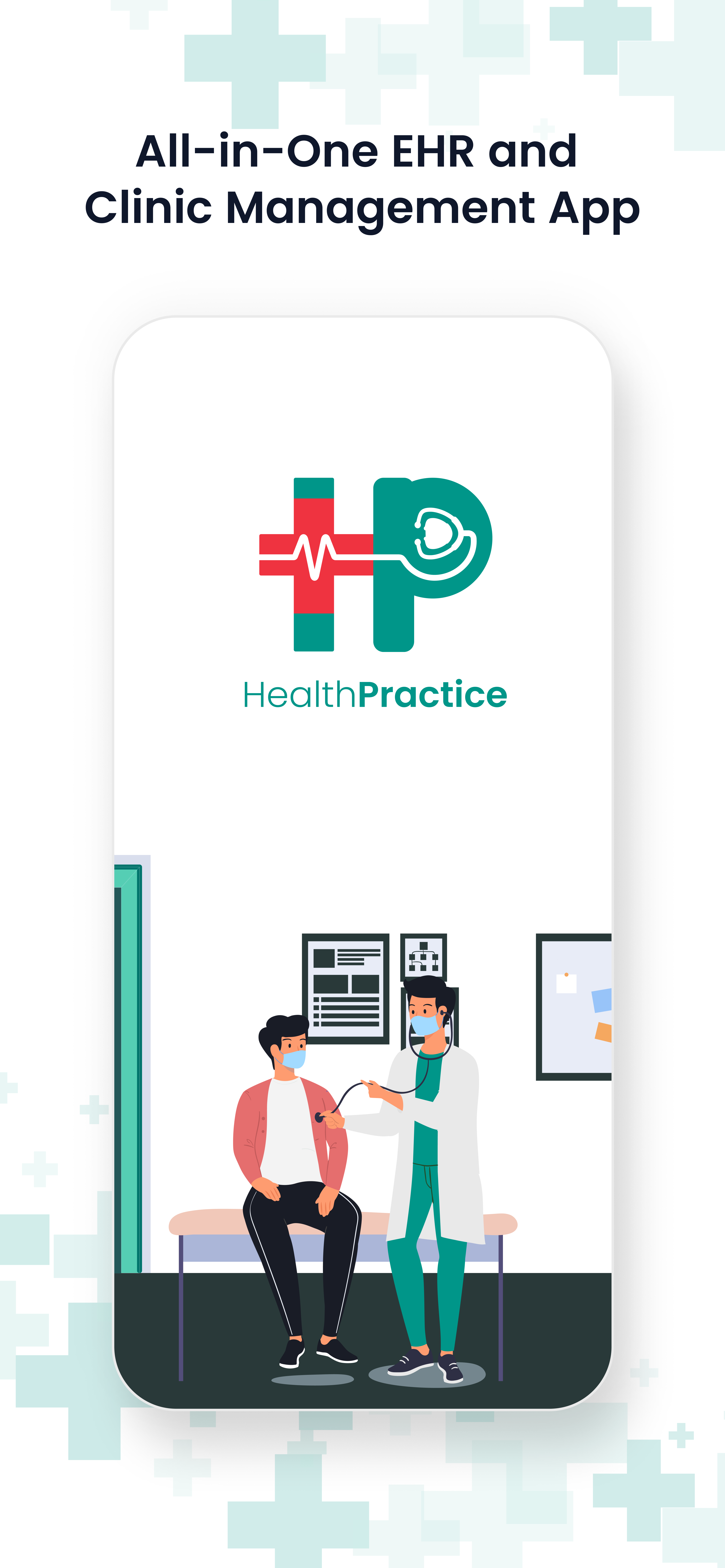 HealthPractice provider app on iPhone — all-in-one EHR and clinic management